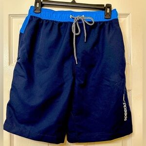 Speedo Mens Blue Swim Trunks Tie Front Elastic Waist Size Small